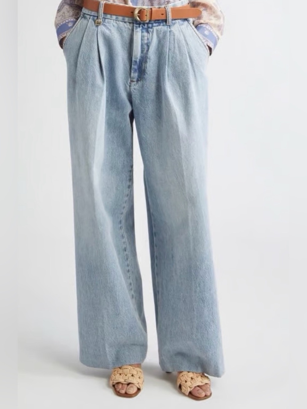 Zimmermann Illustration Pleated Wide-Leg Jeans NWT